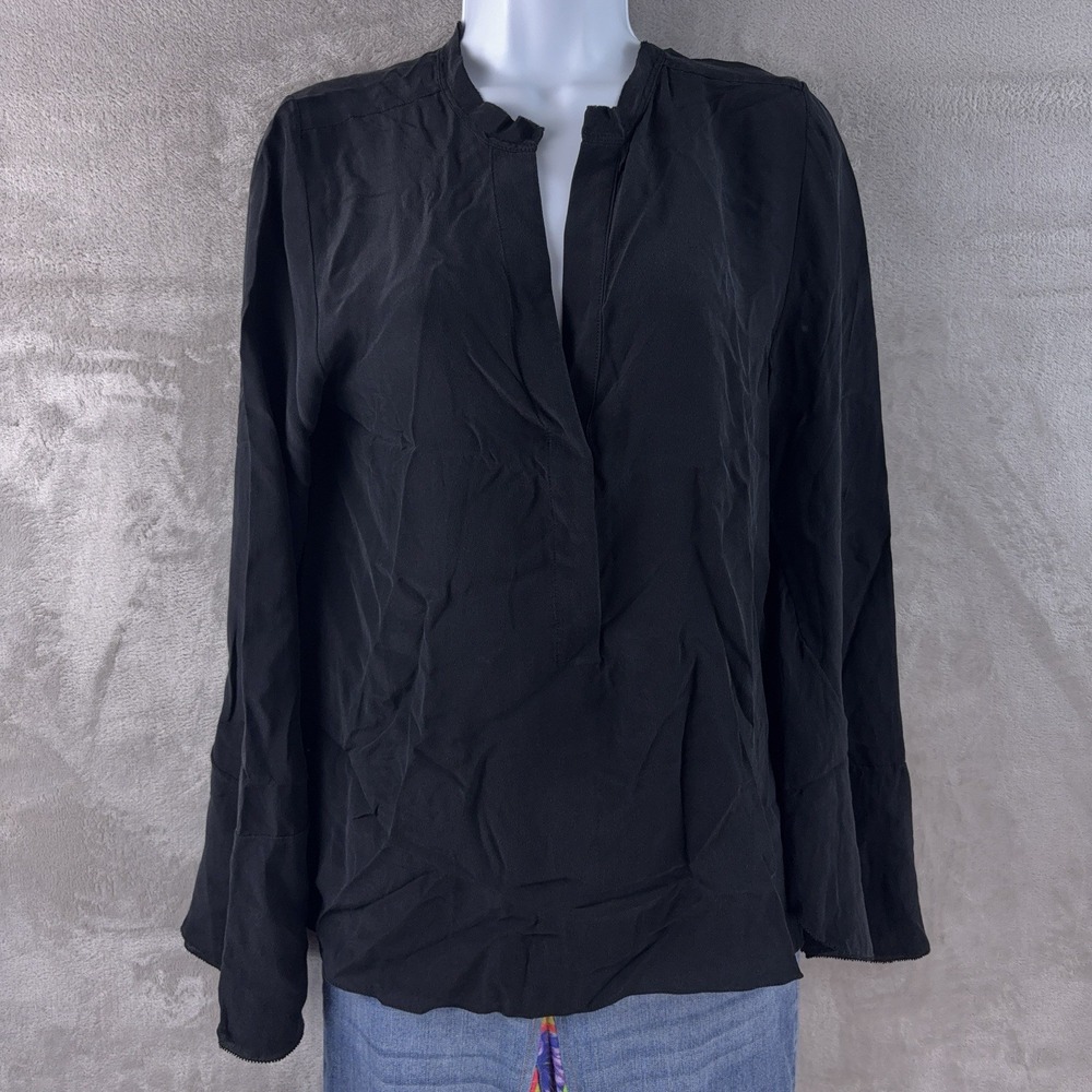 Alexis Long Sleeve Blouse Womens Size XS Black Split Neck Minimalist Chic
